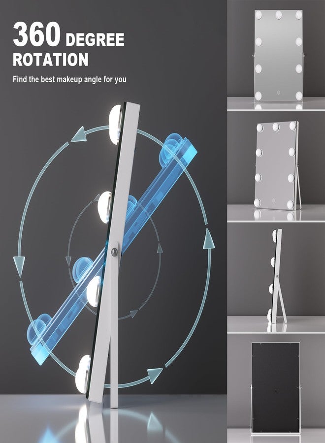 Hasipu مرآة زينة هاسيبُو بإضاءة، مرآة هوليوود 9.8 بوصة × 13.8 بوصة، مرآة مكياج مزودة بـ 9 مصابيح قابلة للتعتيم، تعمل باللمس الذكي، 3 ألوان قابلة للتعتيم، دوران 360 درجة، لون أبيض - Image 5